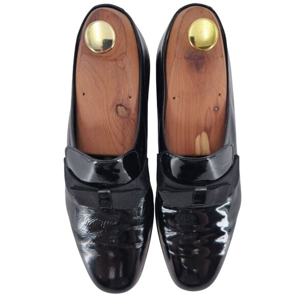 Bruno Magli Formal Opera Dress Shoes Men 7 Black Leather Tuxedo Bow Loafer Italy - Picture 6 of 12